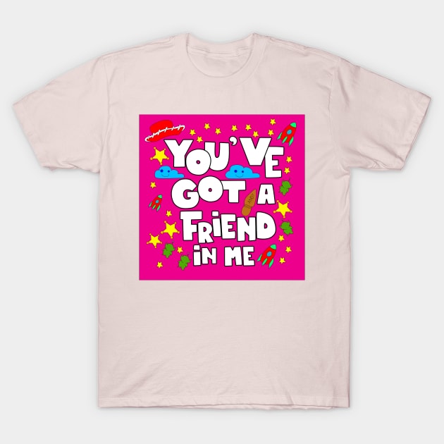 Got a friend with toys and fun graphic tees ecopop in pink T-Shirt by jorge_lebeau